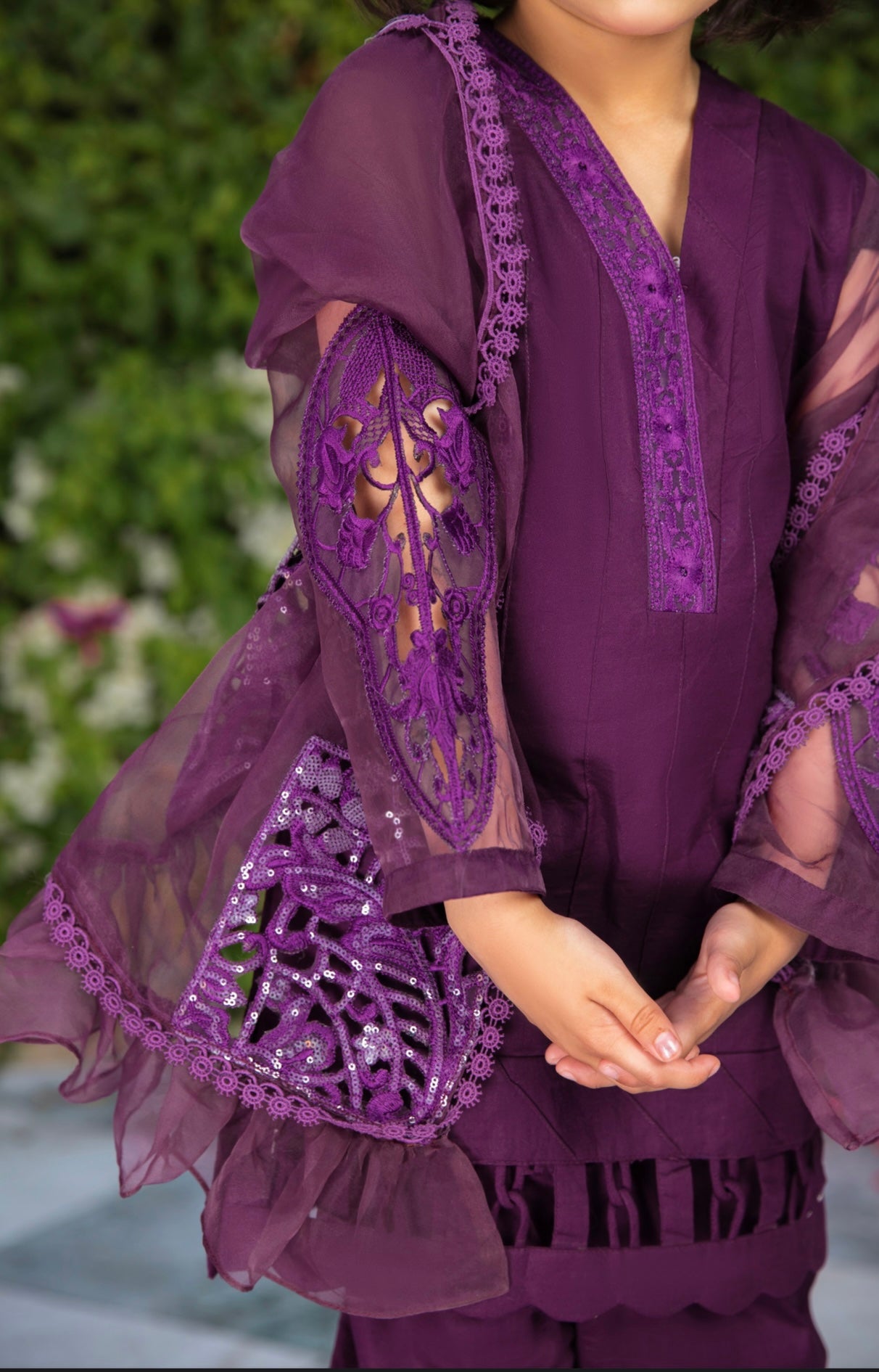 SIMRANS Ivana beaded embroidered lawn suit in purple Mother Daughter/kids