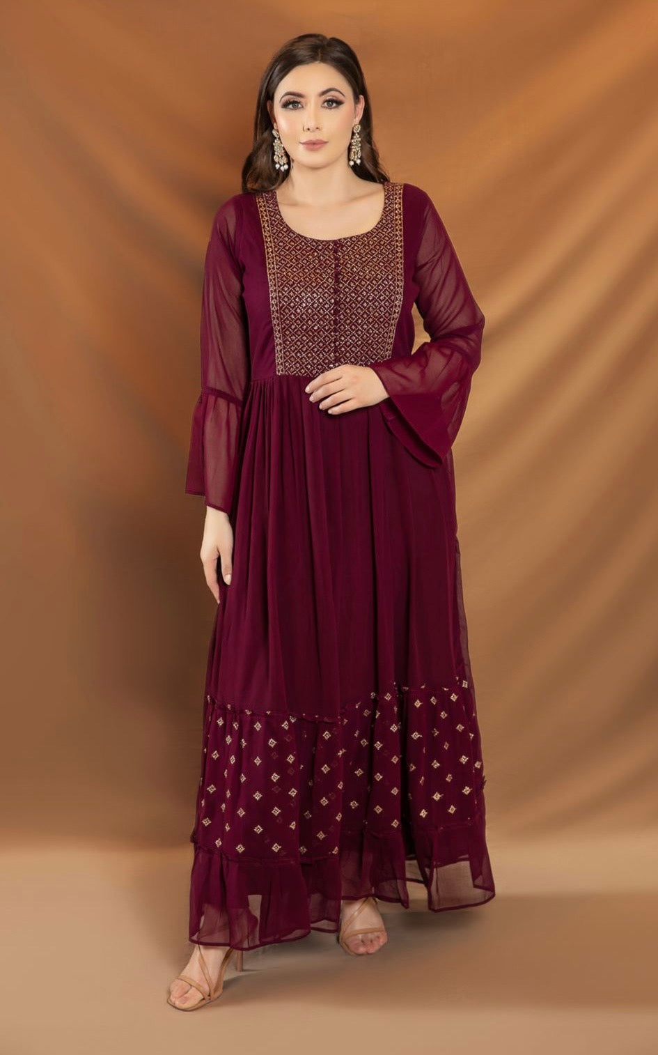 SIMRANS LUXURY EMBROIDERED CHIFFON KURTI - SLK614