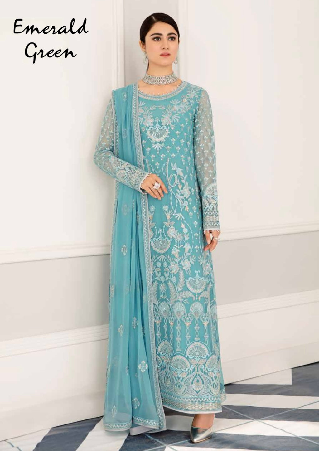 SIMRANS Safeera chiffon embroidered blue coloured suit