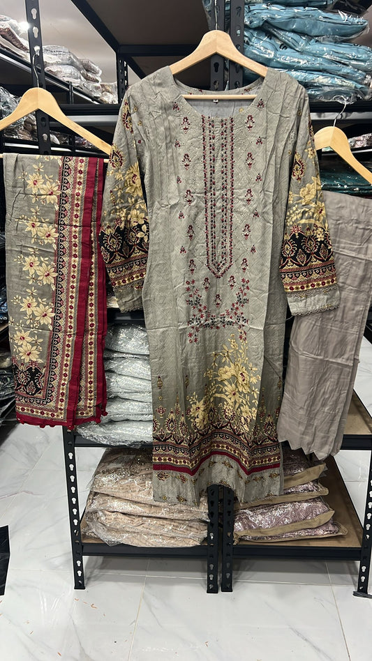 NISHAT EMBROIDERED 3PC LINEN READYMADE | SUKH01