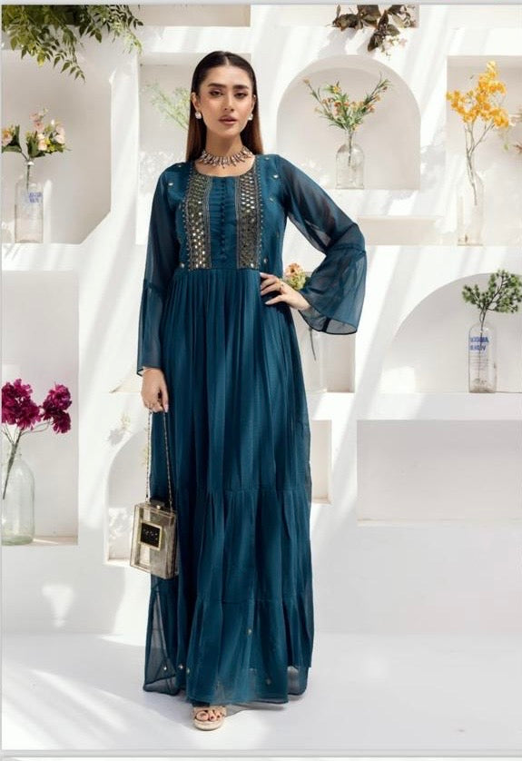 SIMRANS LUXURY EMBROIDERED CHIFFON KURTI - SLK602