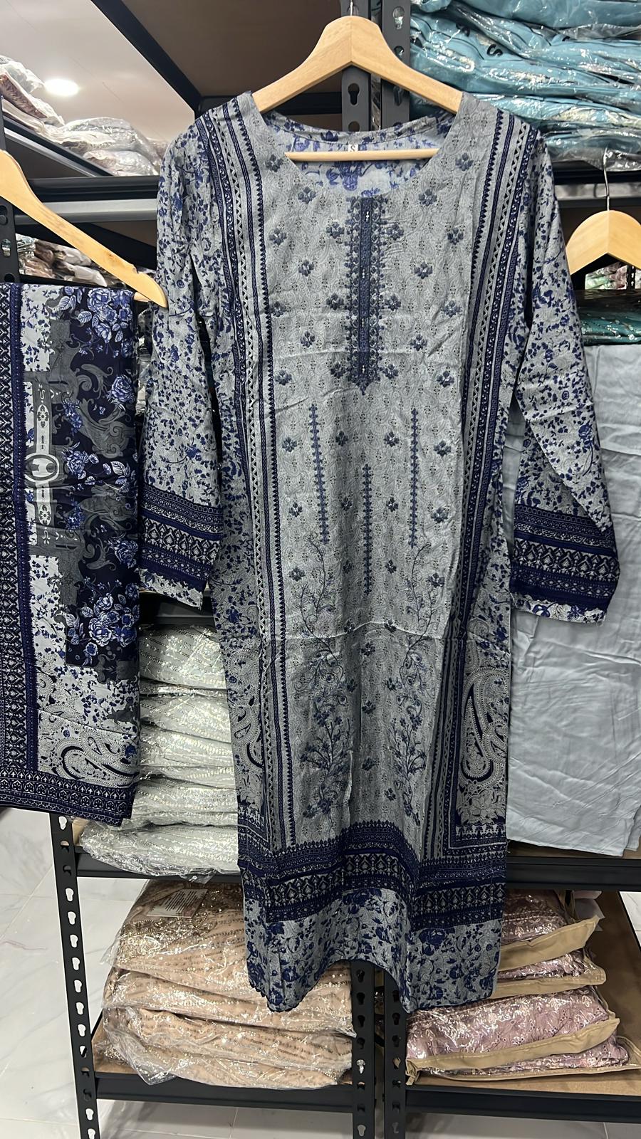 NAKHRA COLLECTIONS EMBROIDERED 3PC LINEN READYMADE | SUKH03