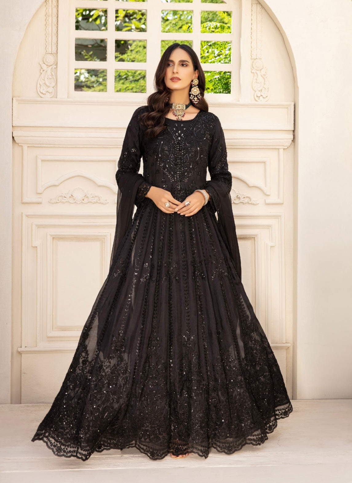 SIMRANS Ivana 3 piece chiffon black embroidered suit ICD-002