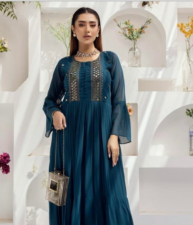 SIMRANS LUXURY EMBROIDERED CHIFFON KURTI - SLK602