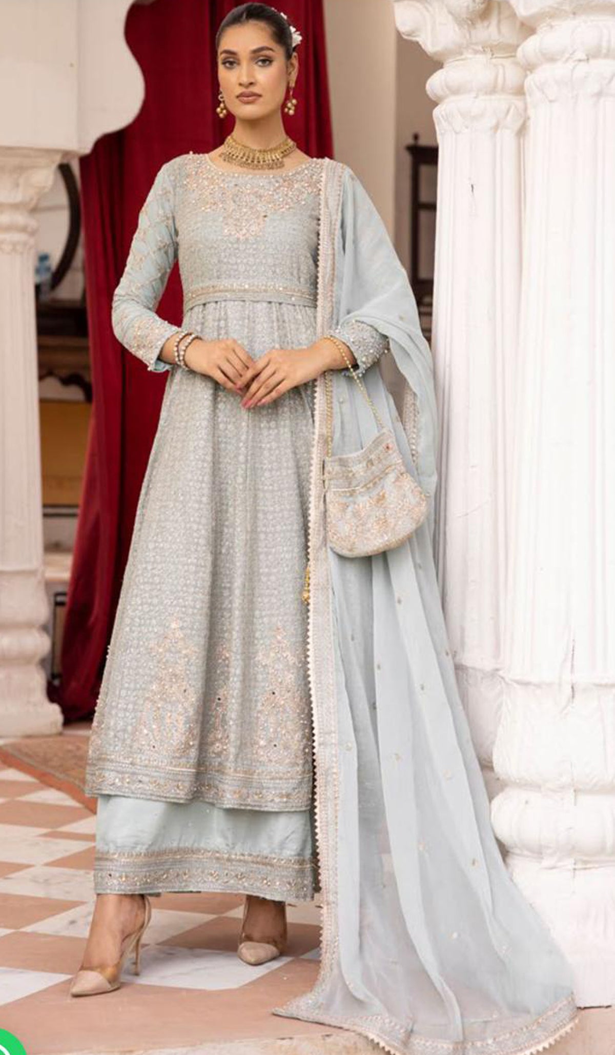 SIMRANS Firuzeh wedding collection  chiffon 3 piece gown with lengha