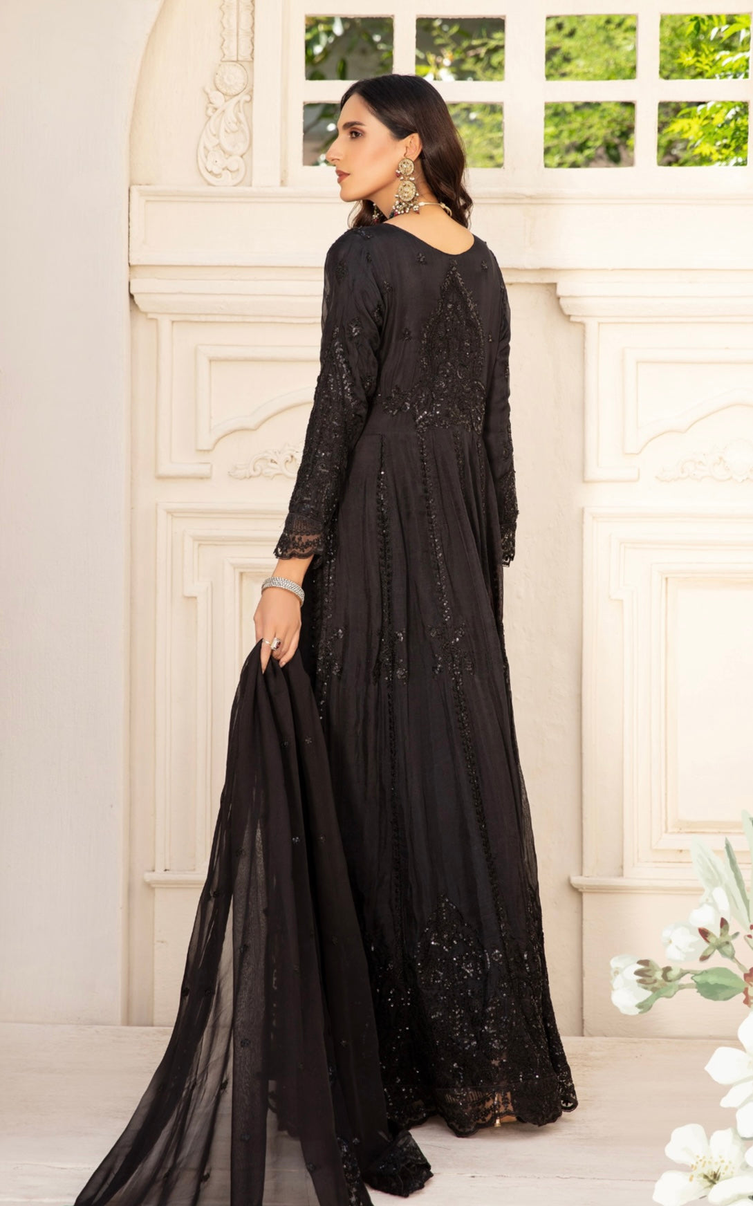 SIMRANS Ivana 3 piece chiffon black embroidered suit ICD-002
