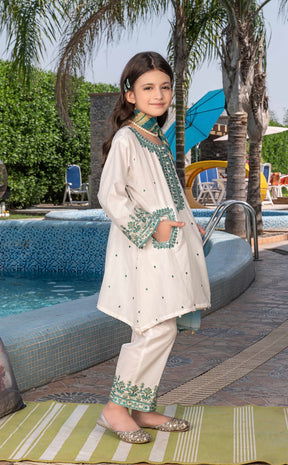SIMRANS MUMMY & ME/Kids Mb inspired 3 piece Cotton CREAM coloured embroidered suit -02