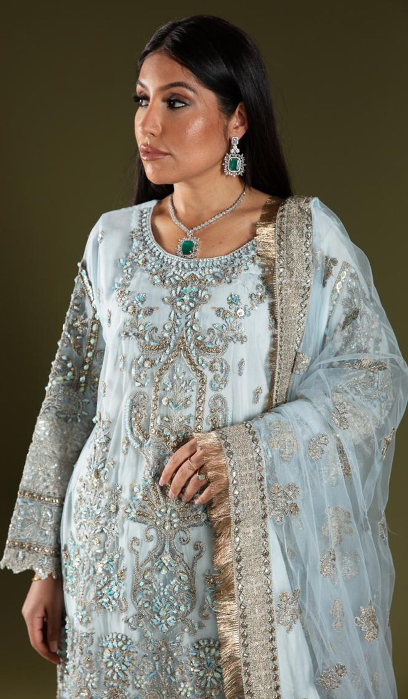 SIMRANS chiffon Imrozia 3 piece luxury embroidered gharara suit in blue