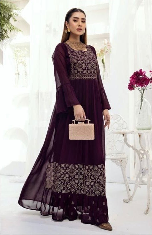 SIMRANS LUXURY EMBROIDERED CHIFFON KURTI - SLK605