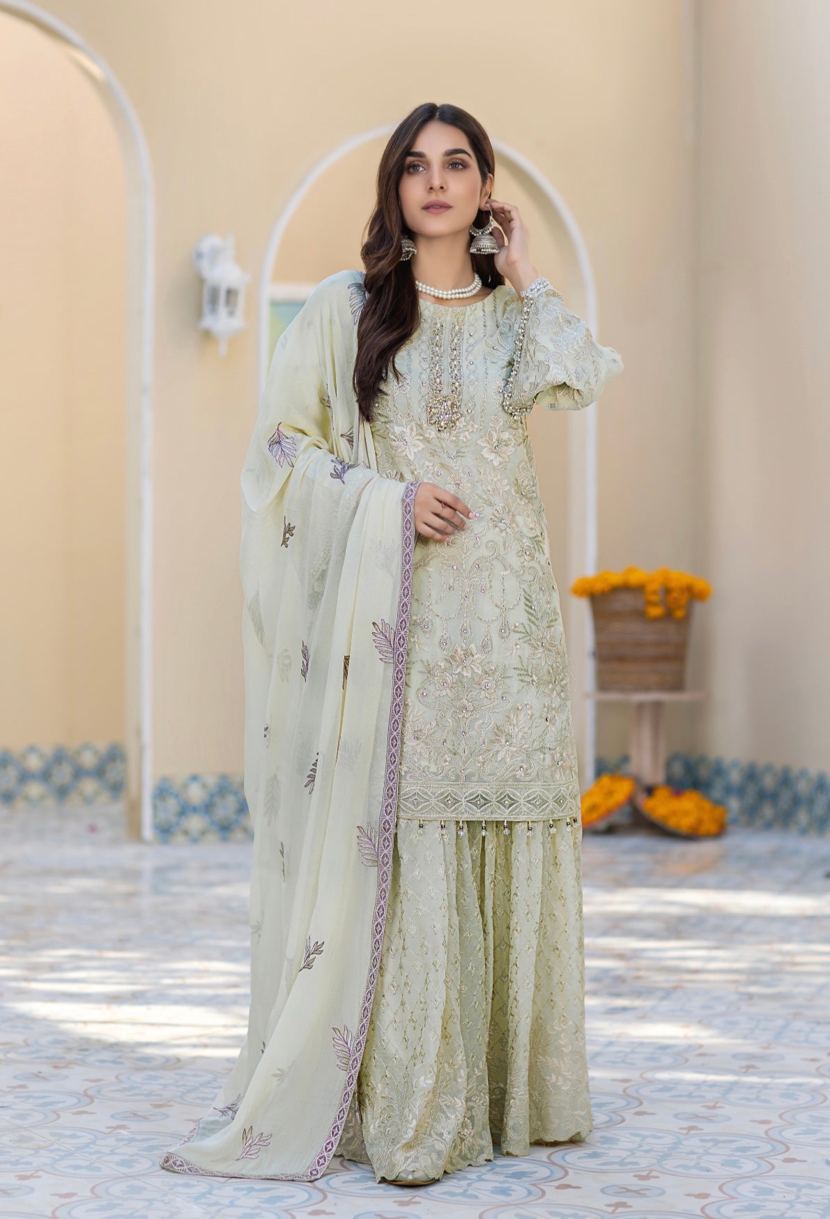 SIMRANS 3 Piece Amber chiffon collection Marshmallow suit MARSHMALLOW-CREAM