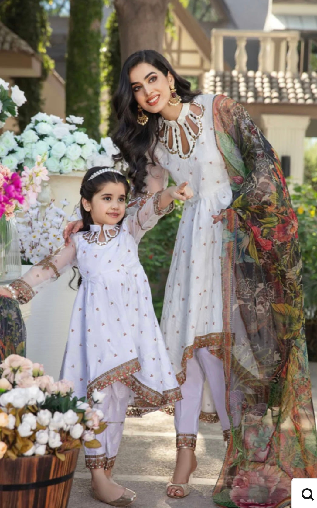 SIMRANS Ivana beaded embroidered lawn suit in white Mother Daughter/kids