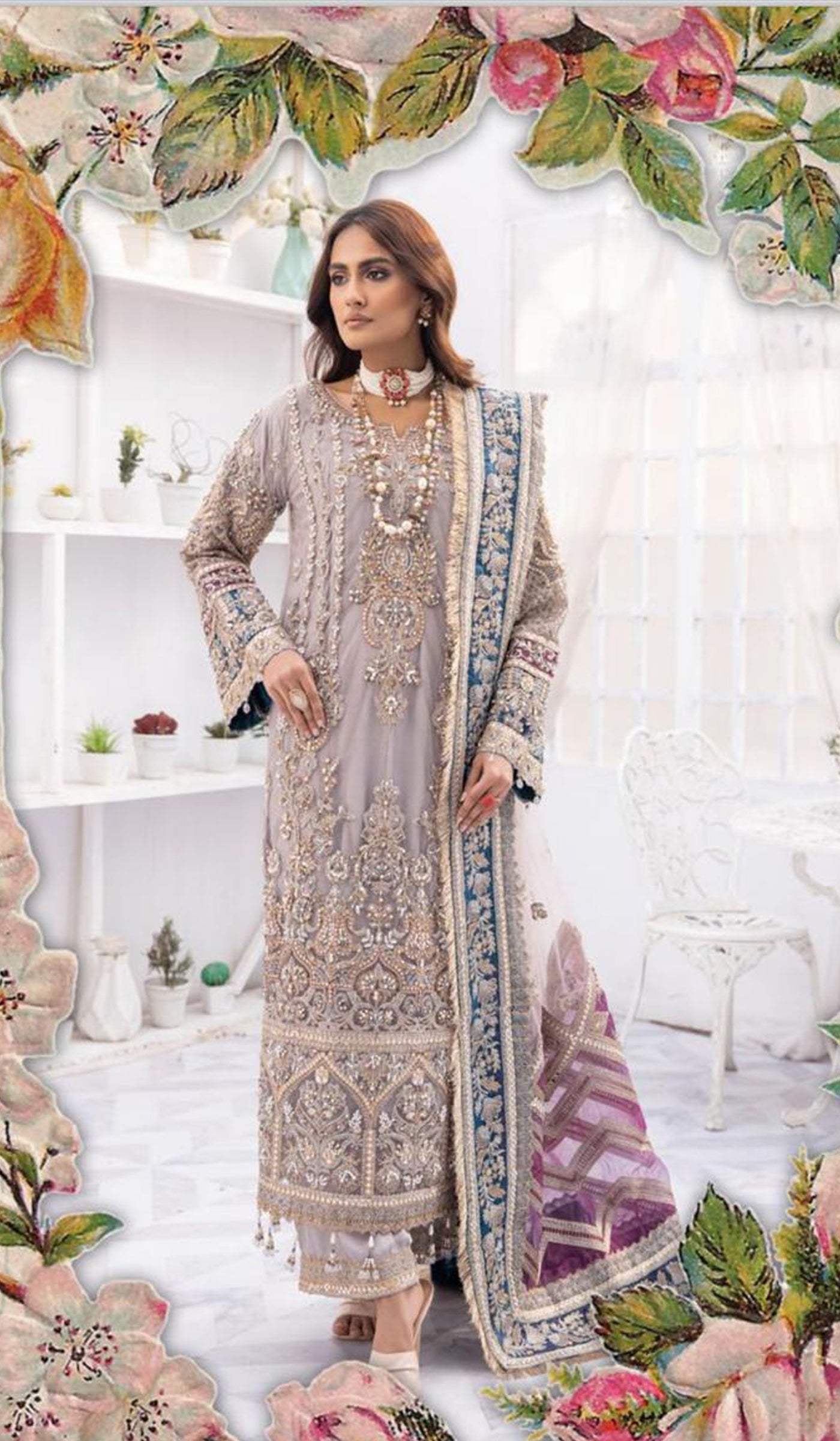 Simrans chiffon Imrozia 3 piece luxury embroidered net suit 701