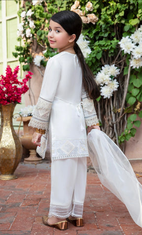 SIMRANS FIESTA MOTHER DAUGHTER/kids luxury embroidery lawn collection in white FMD-01