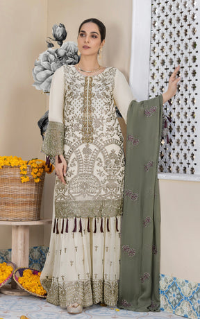 SIMRANS 3 Piece Amber chiffon collection embroidered suit AMBERLIGHT-OFFWHITE