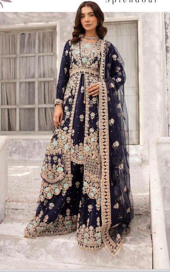 SIMRAN 3 Piece LUXURY embroidered chiffon jacket style suit 211