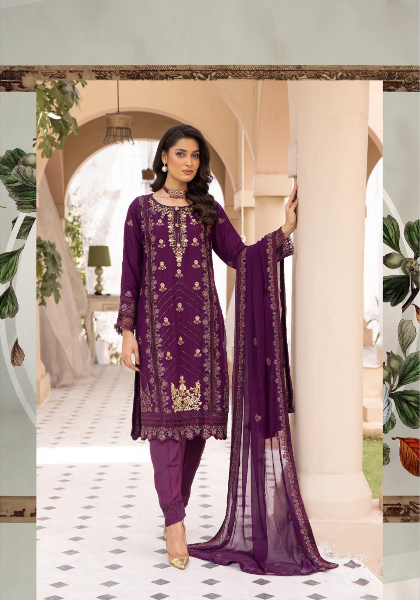 SIMRANS Agha Noor lux by 3 piece embroidered chiffon suit SMC5721