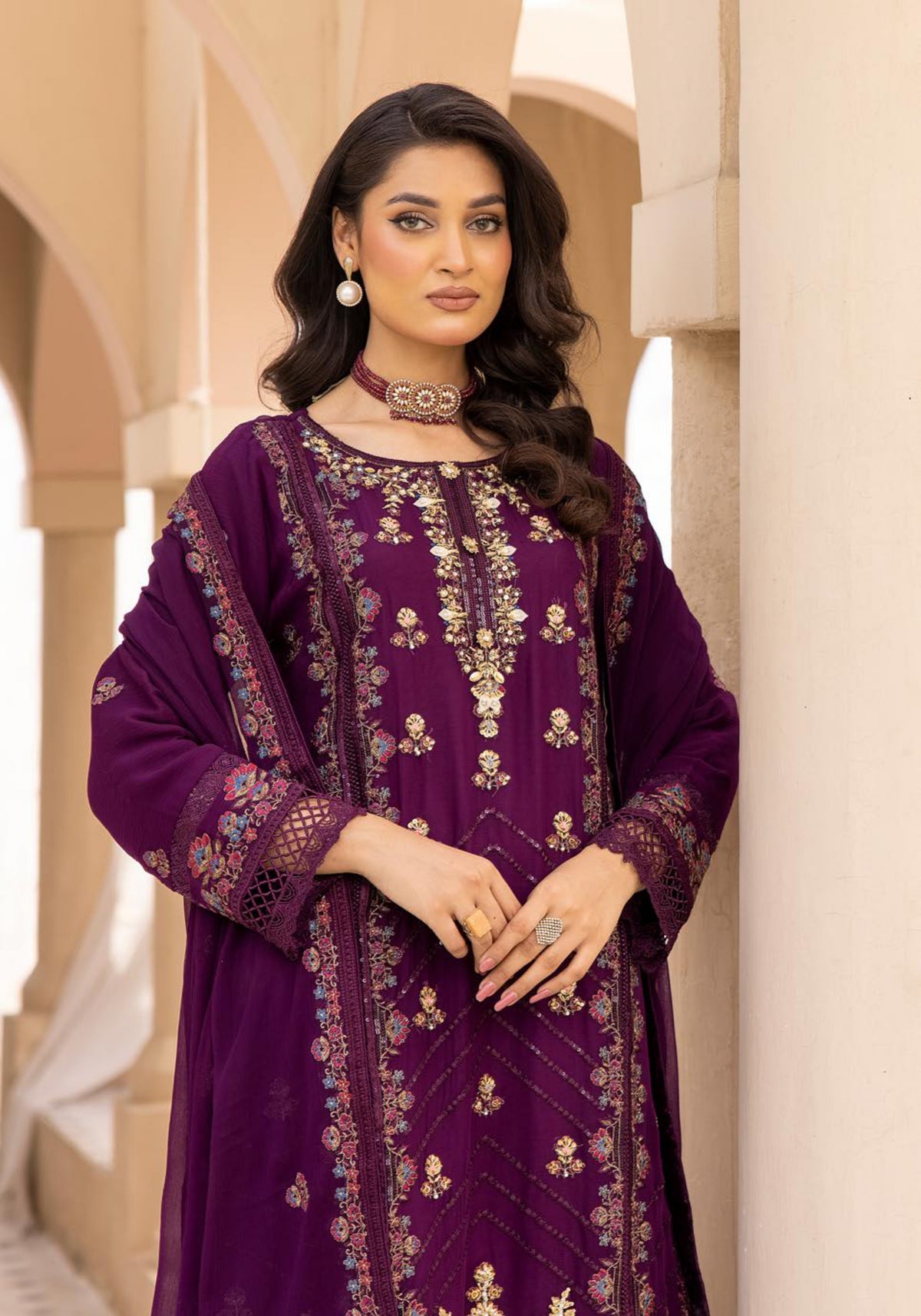 SIMRANS Agha Noor lux by 3 piece embroidered chiffon suit SMC5721