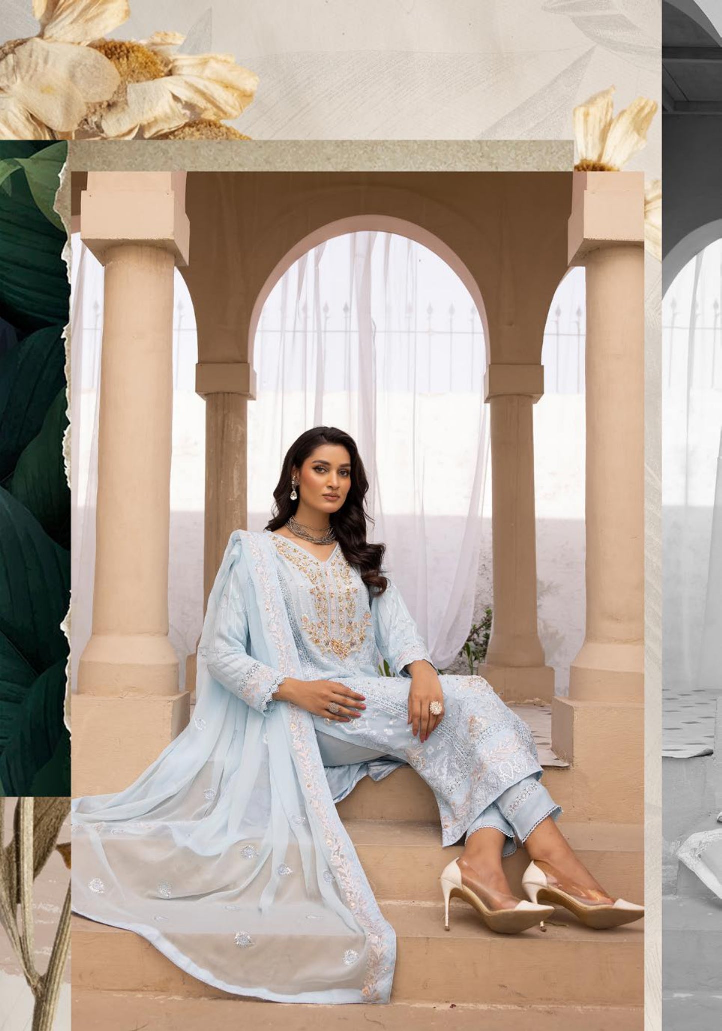 SIMRANS Agha Noor lux by 3 piece embroidered chiffon suit SMC5722