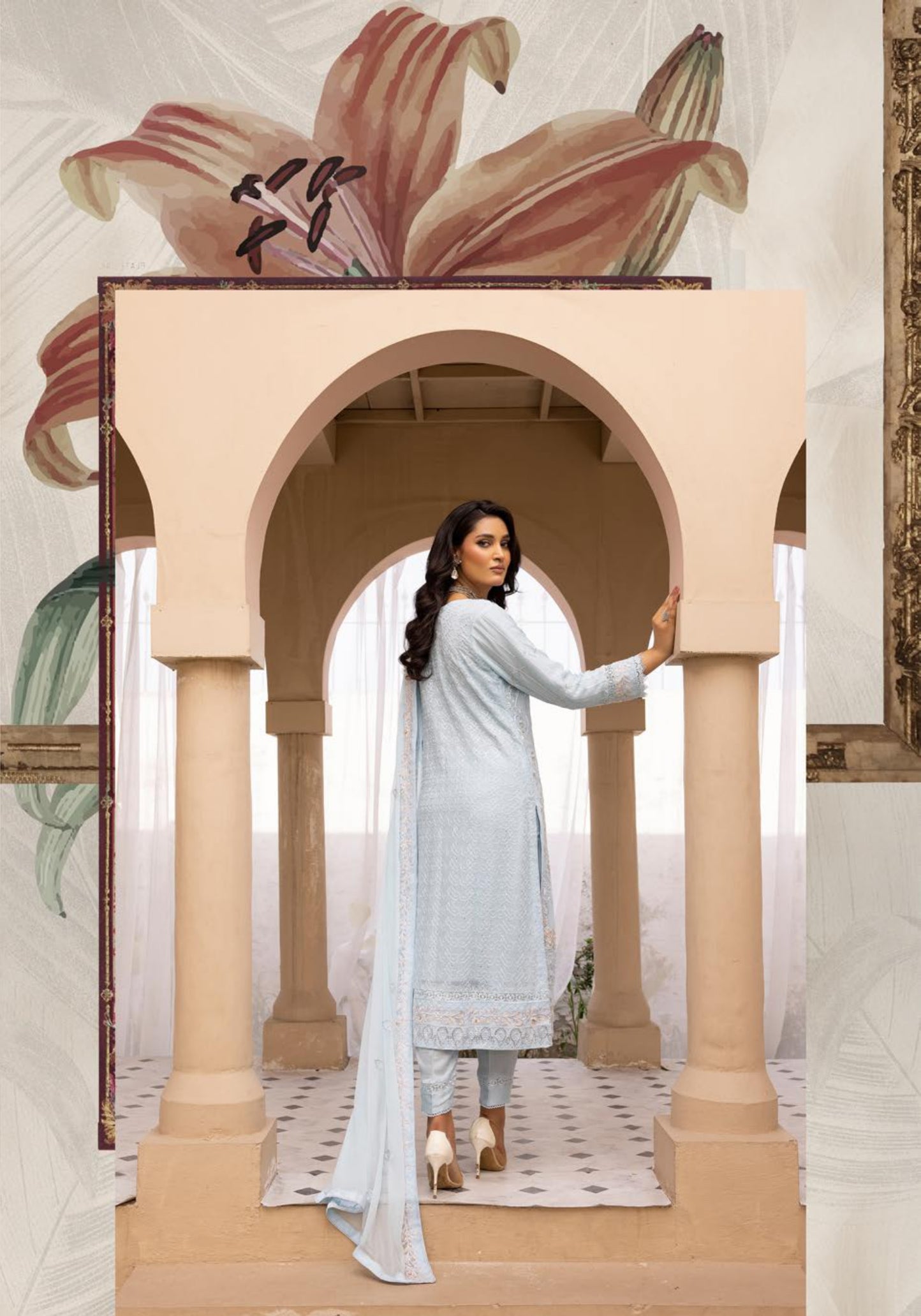 SIMRANS Agha Noor lux by 3 piece embroidered chiffon suit SMC5722