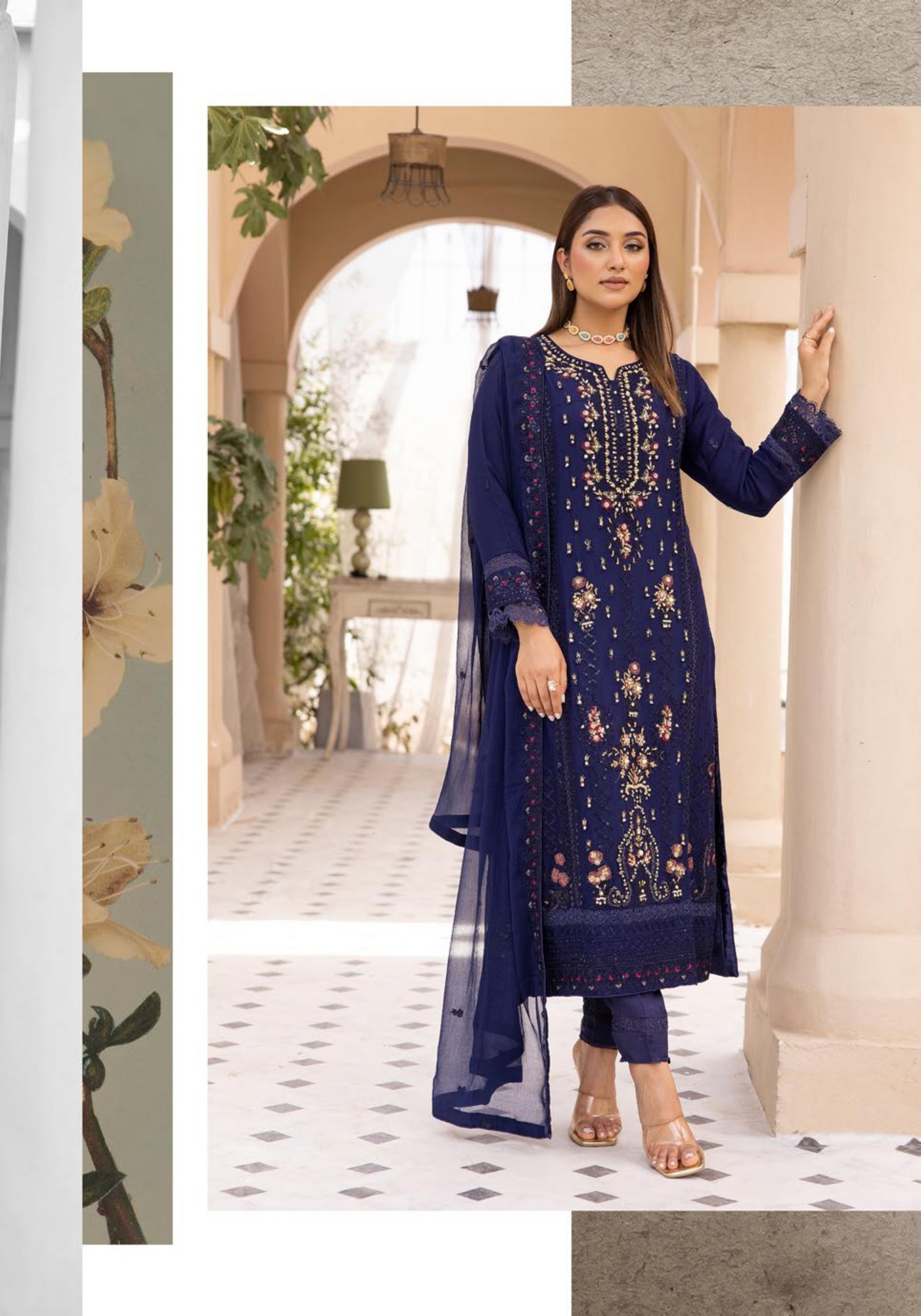 SIMRANS Agha Noor lux by 3 piece embroidered chiffon suit SMC5723