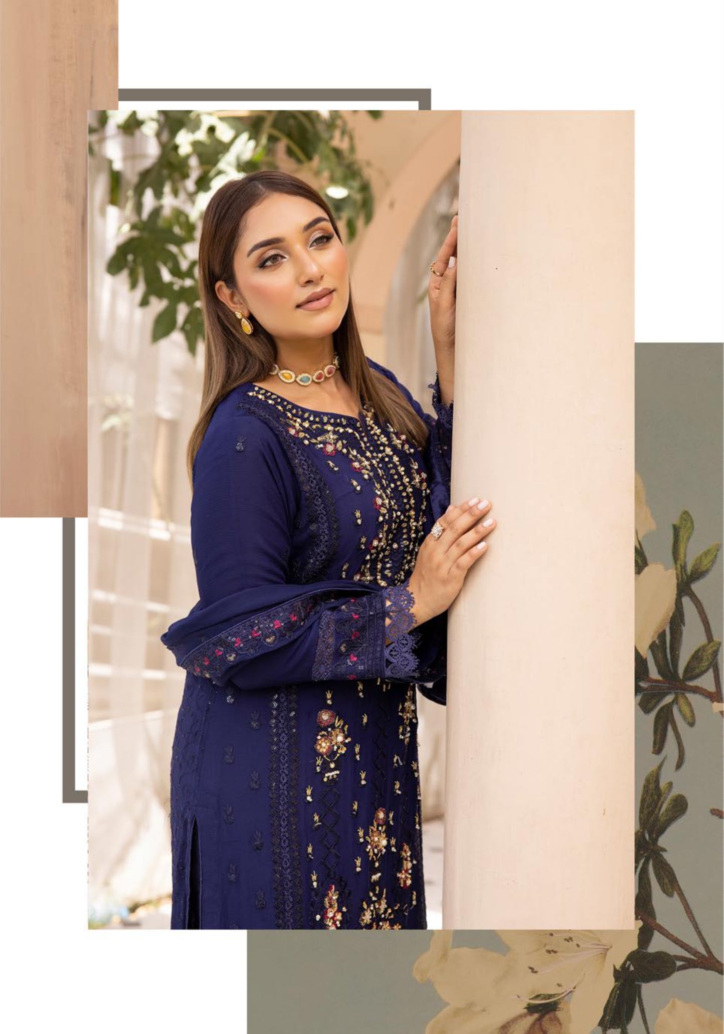 SIMRANS Agha Noor lux by 3 piece embroidered chiffon suit SMC5723