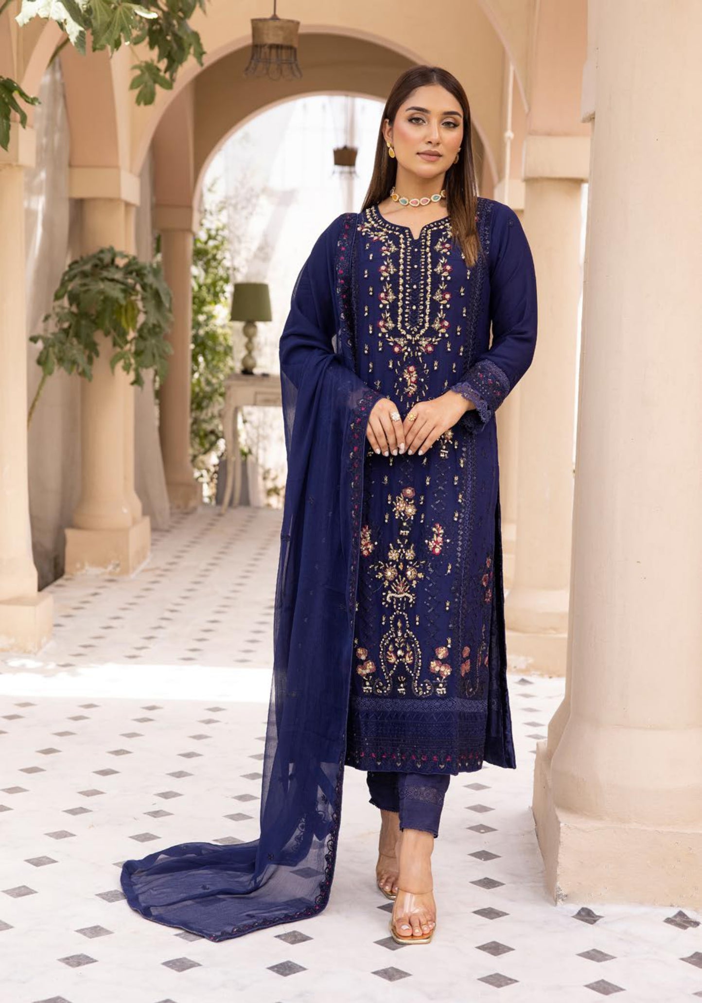 SIMRANS Agha Noor lux by 3 piece embroidered chiffon suit SMC5723