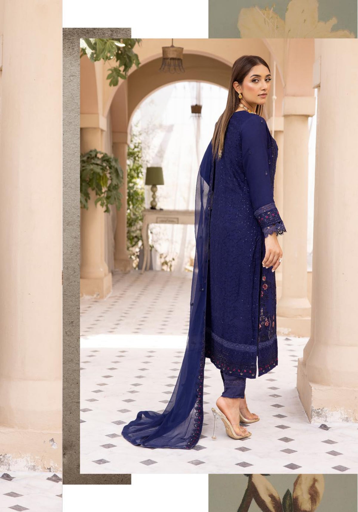 SIMRANS Agha Noor lux by 3 piece embroidered chiffon suit SMC5723