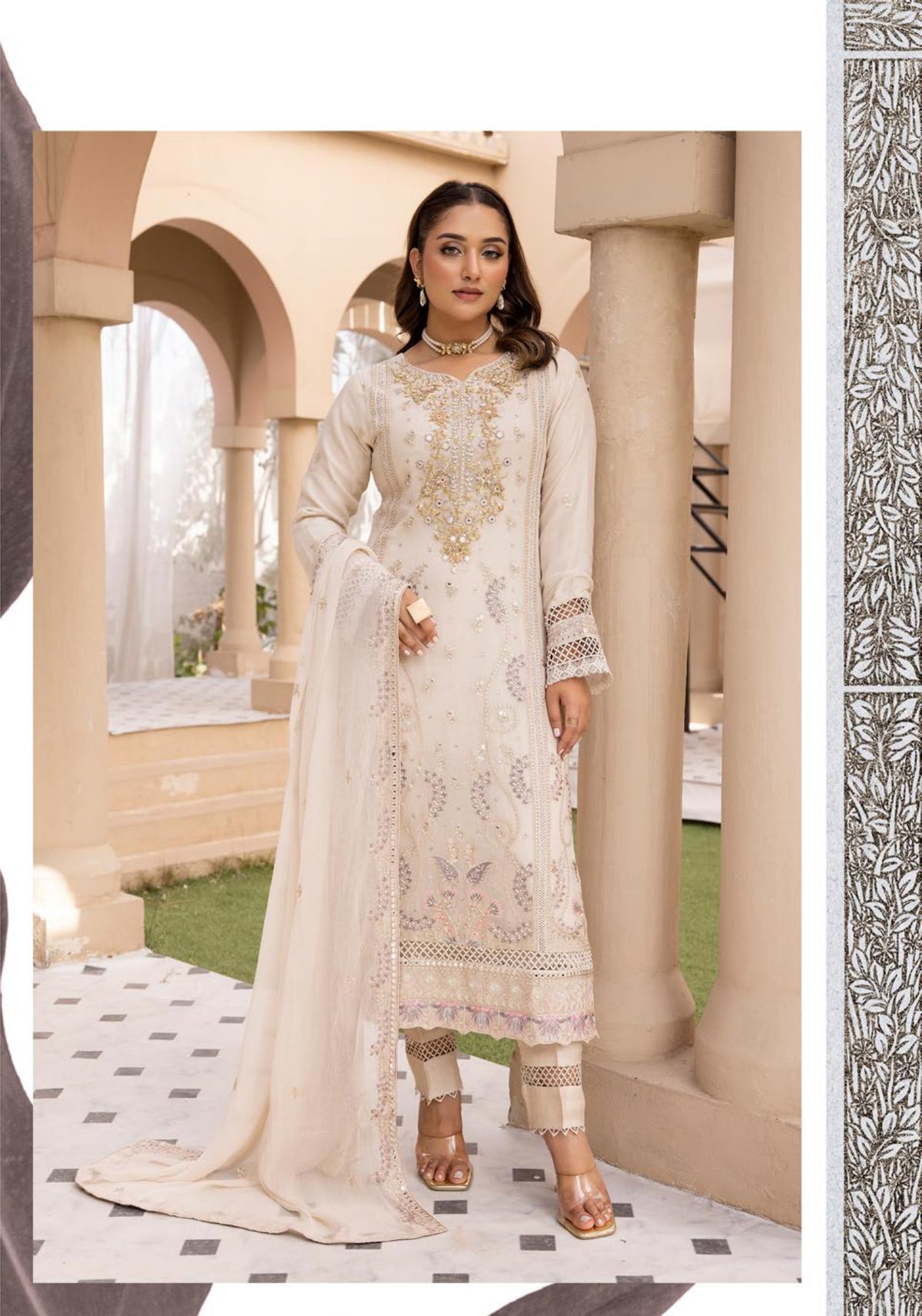 SIMRANS Agha Noor lux by 3 piece embroidered chiffon suit SMC5724