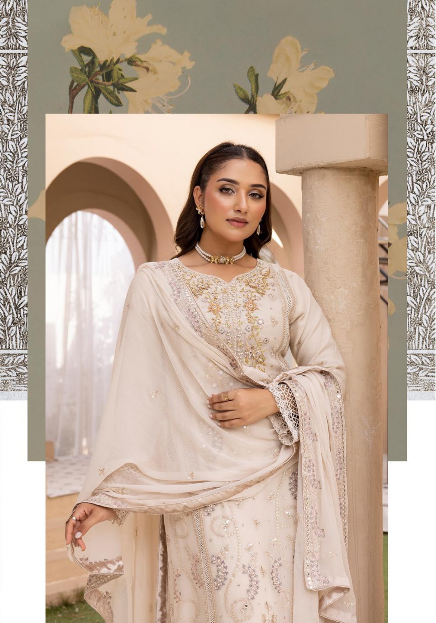 SIMRANS Agha Noor lux by 3 piece embroidered chiffon suit SMC5724