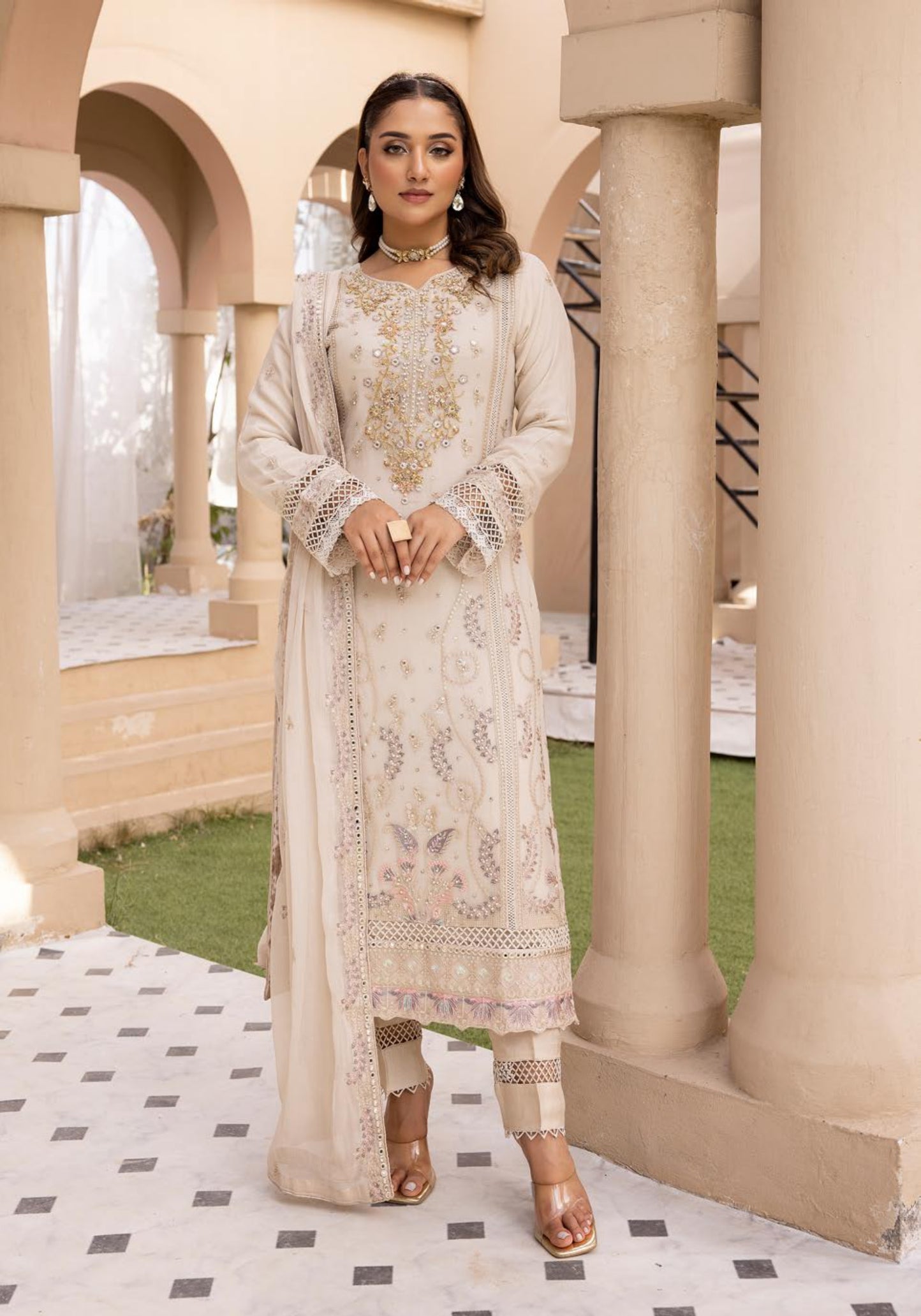 SIMRANS Agha Noor lux by 3 piece embroidered chiffon suit SMC5724