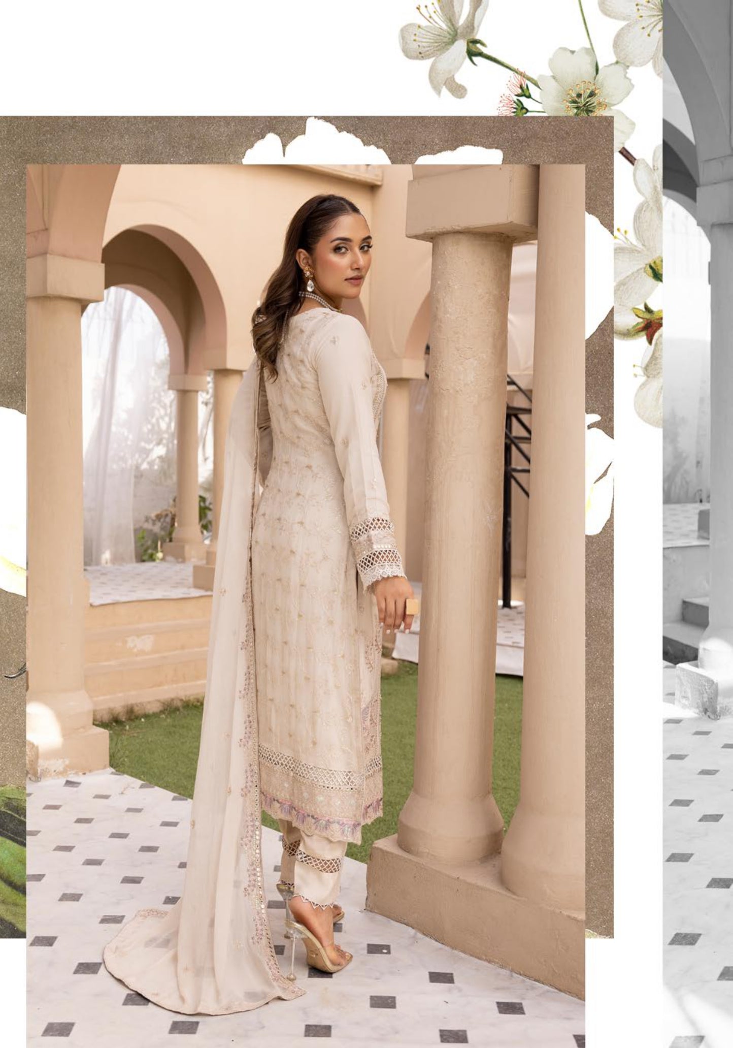 SIMRANS Agha Noor lux by 3 piece embroidered chiffon suit SMC5724