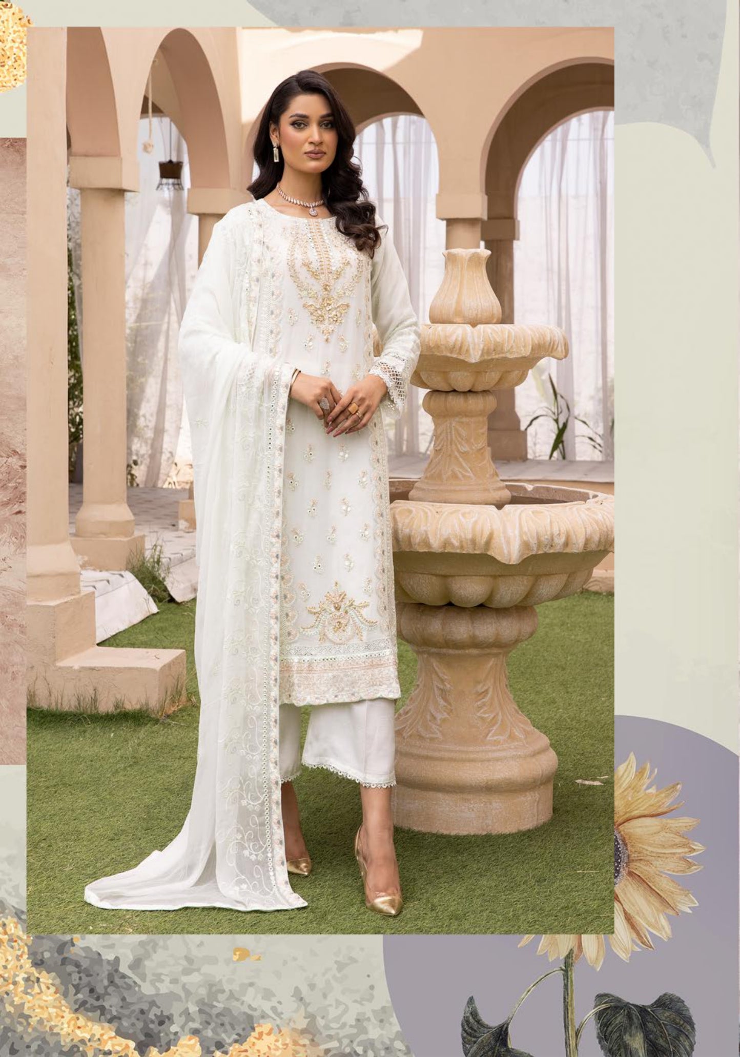 SIMRANS Agha Noor lux by Shiffonz 3 piece embroidered chiffon suit SMC5725