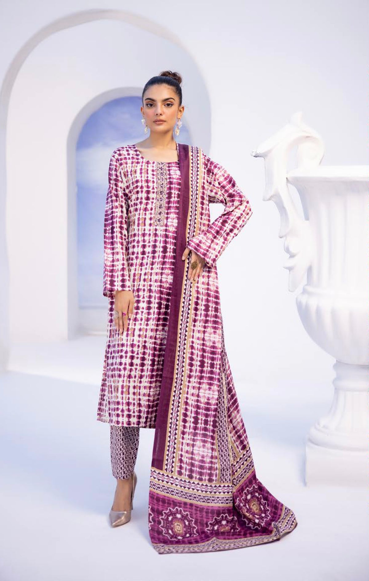 SIMRANS Ajrak Luxe 3 Piece Summer Cotton Lawn Outfit Readymade-SM51