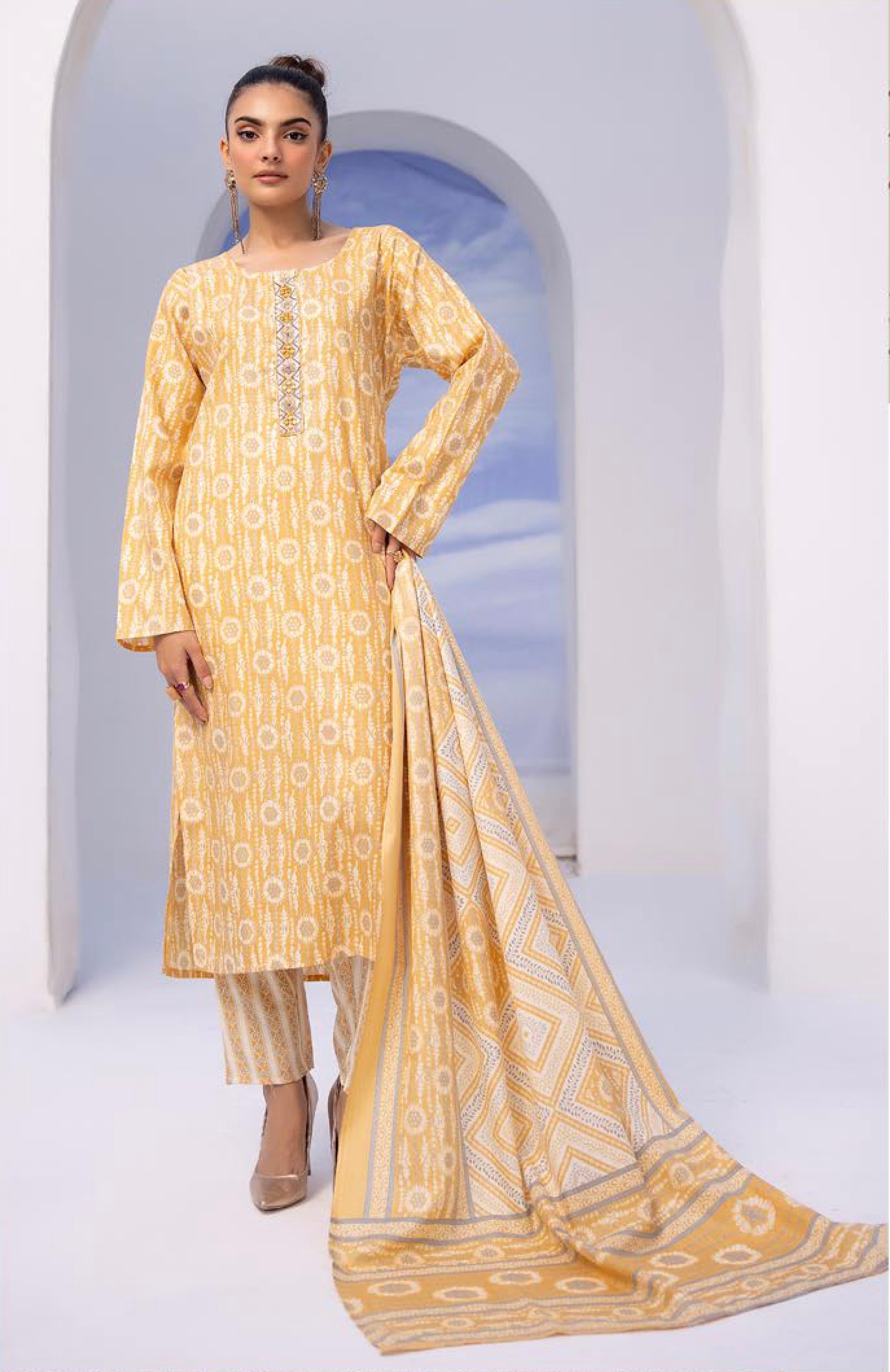 SIMRANS Ajrak Luxe 3 Piece Summer Cotton Lawn Outfit Readymade-SM55