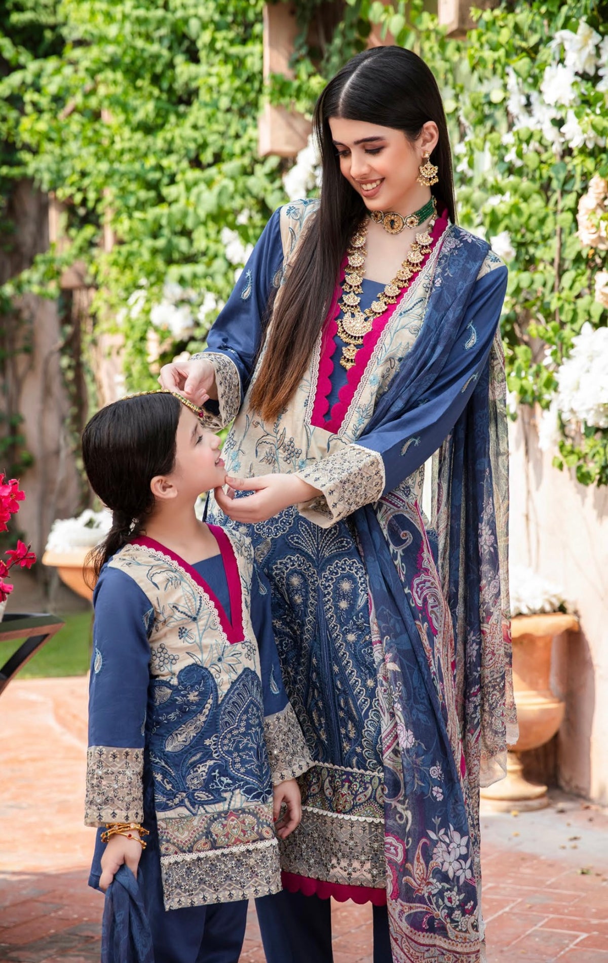 SIMRANS FIESTA MOTHER DAUGHTER/kids luxury embroidery lawn collection in-blue FMD-06