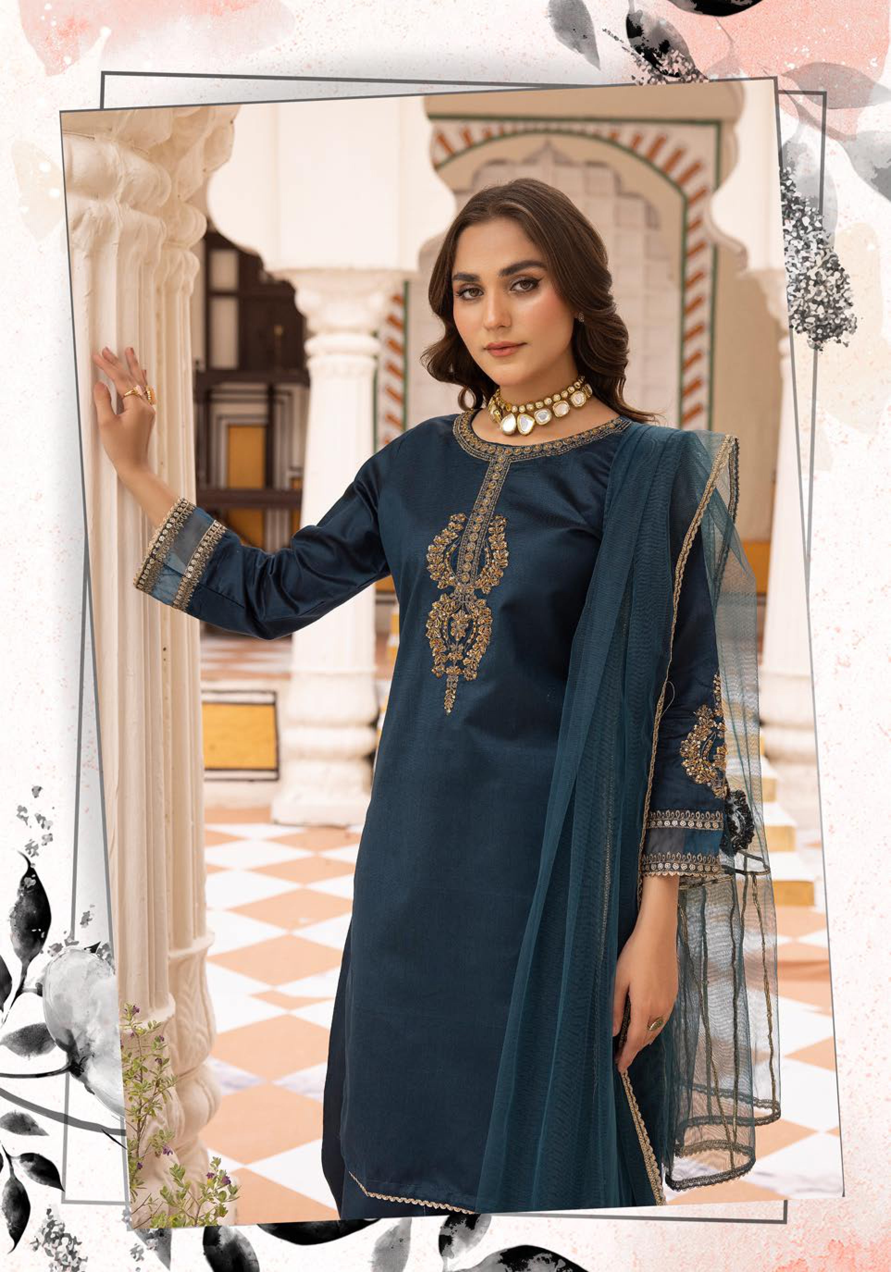 SIMRANS ‘BATIK PRET’ | EMBROIDERED SILK READYMADE | SM506 (Dark GREEN)