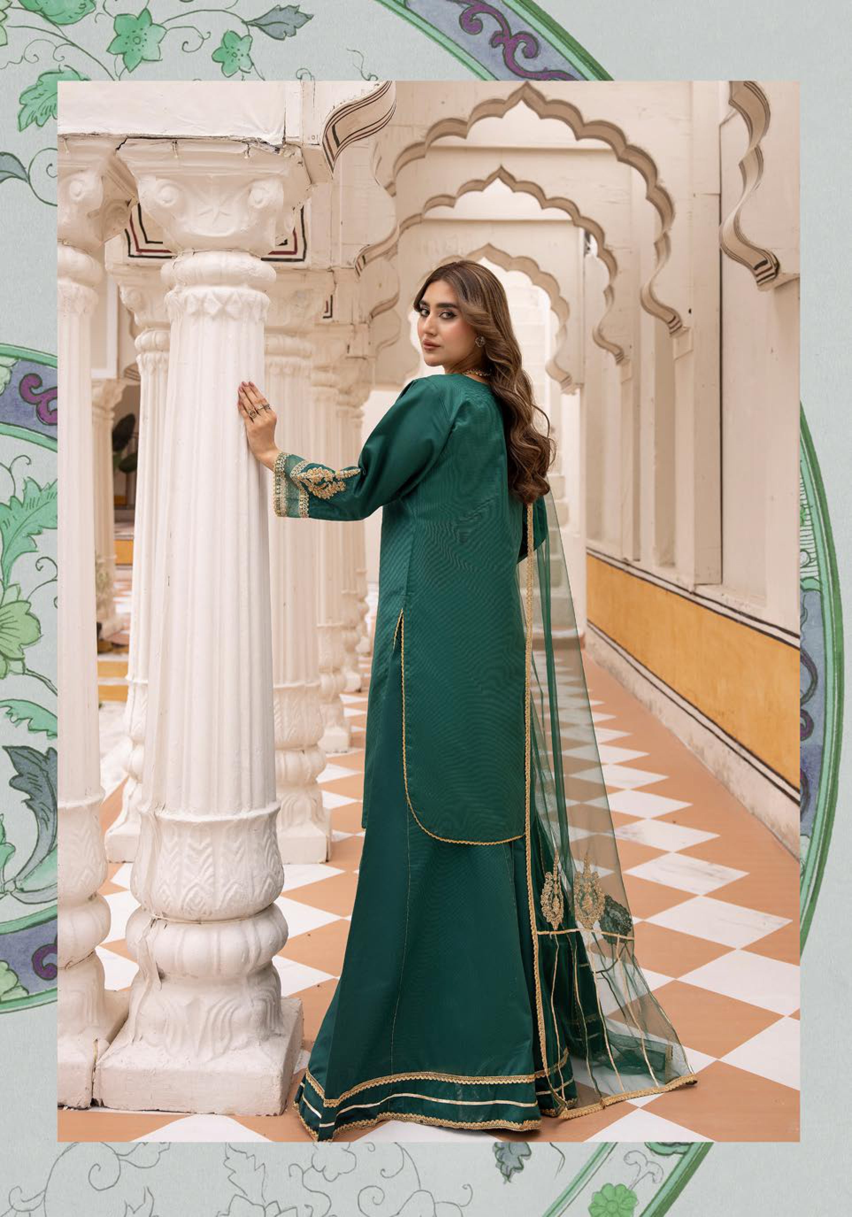 SIMRANS ‘BATIK PRET’ | EMBROIDERED SILK READYMADE | SM507 (GREEN)