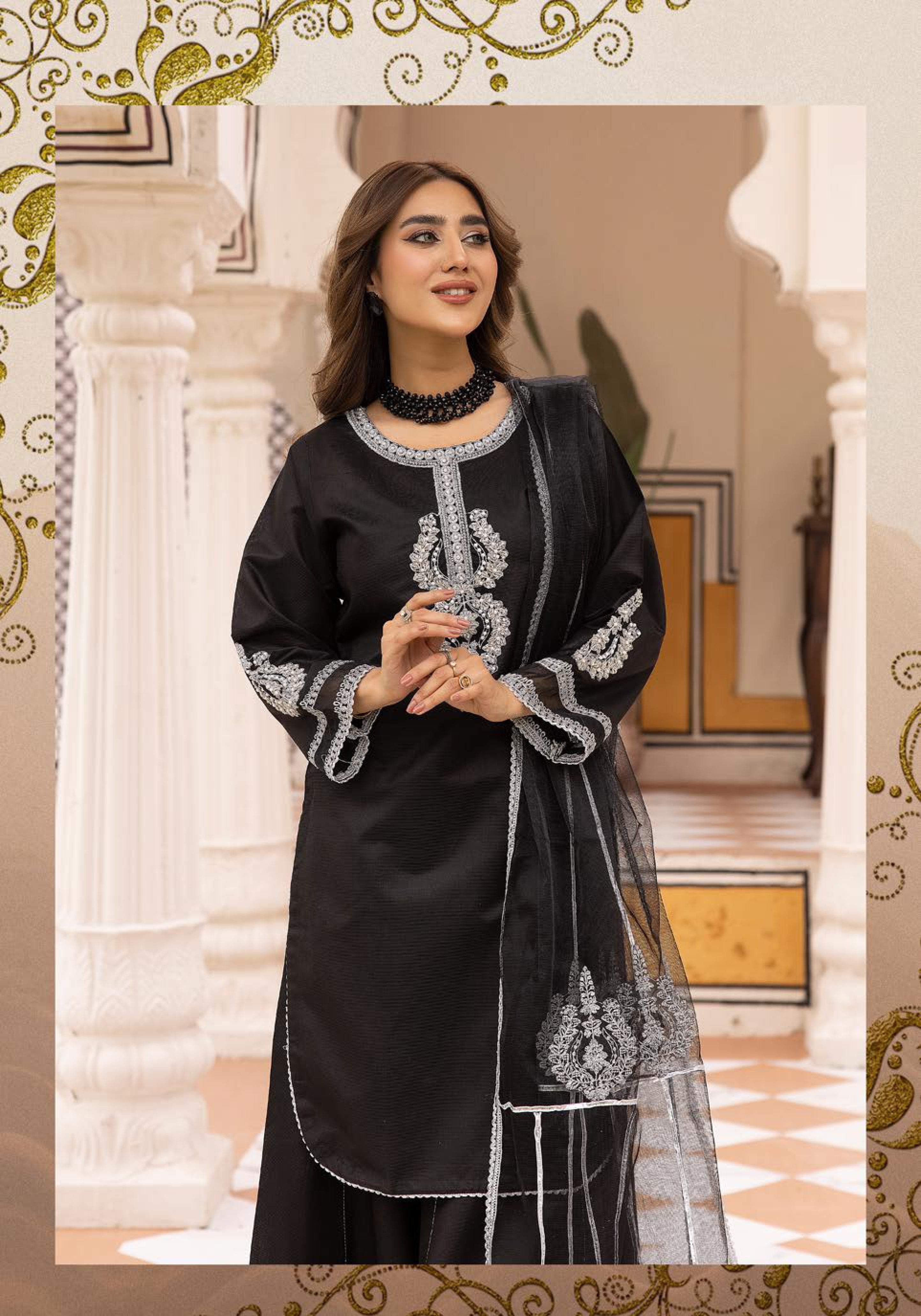 SIMRANS ‘BATIK PRET’ | EMBROIDERED SILK READYMADE | SM508 (BLACK)