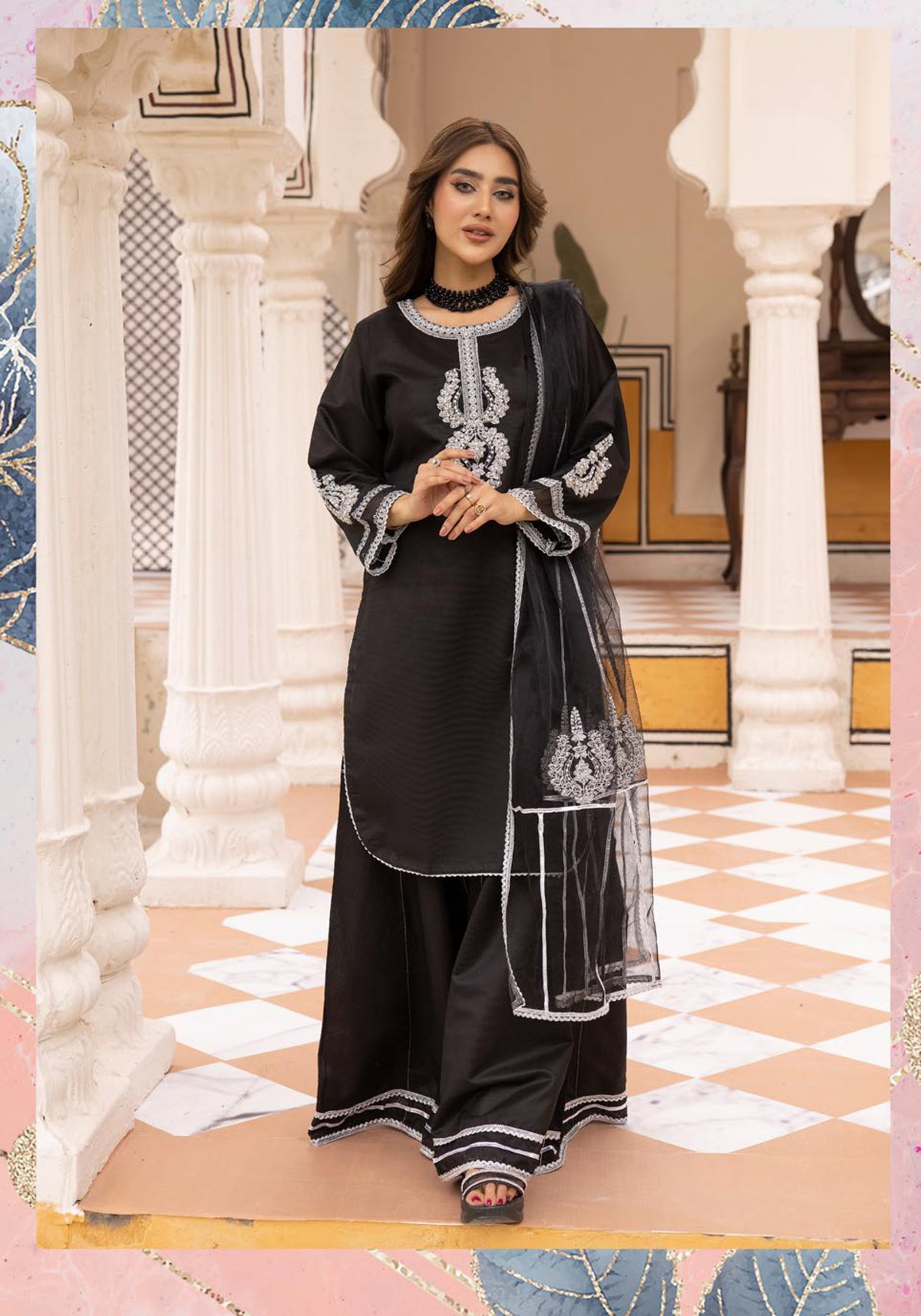 SIMRANS ‘BATIK PRET’ | EMBROIDERED SILK READYMADE | SM508 (BLACK)