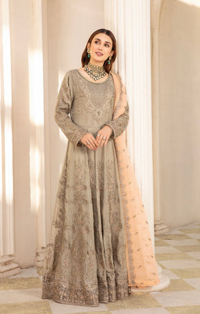 SIMRANS Ivana 3 piece chiffon embroidered collection in khakhi ICD-001