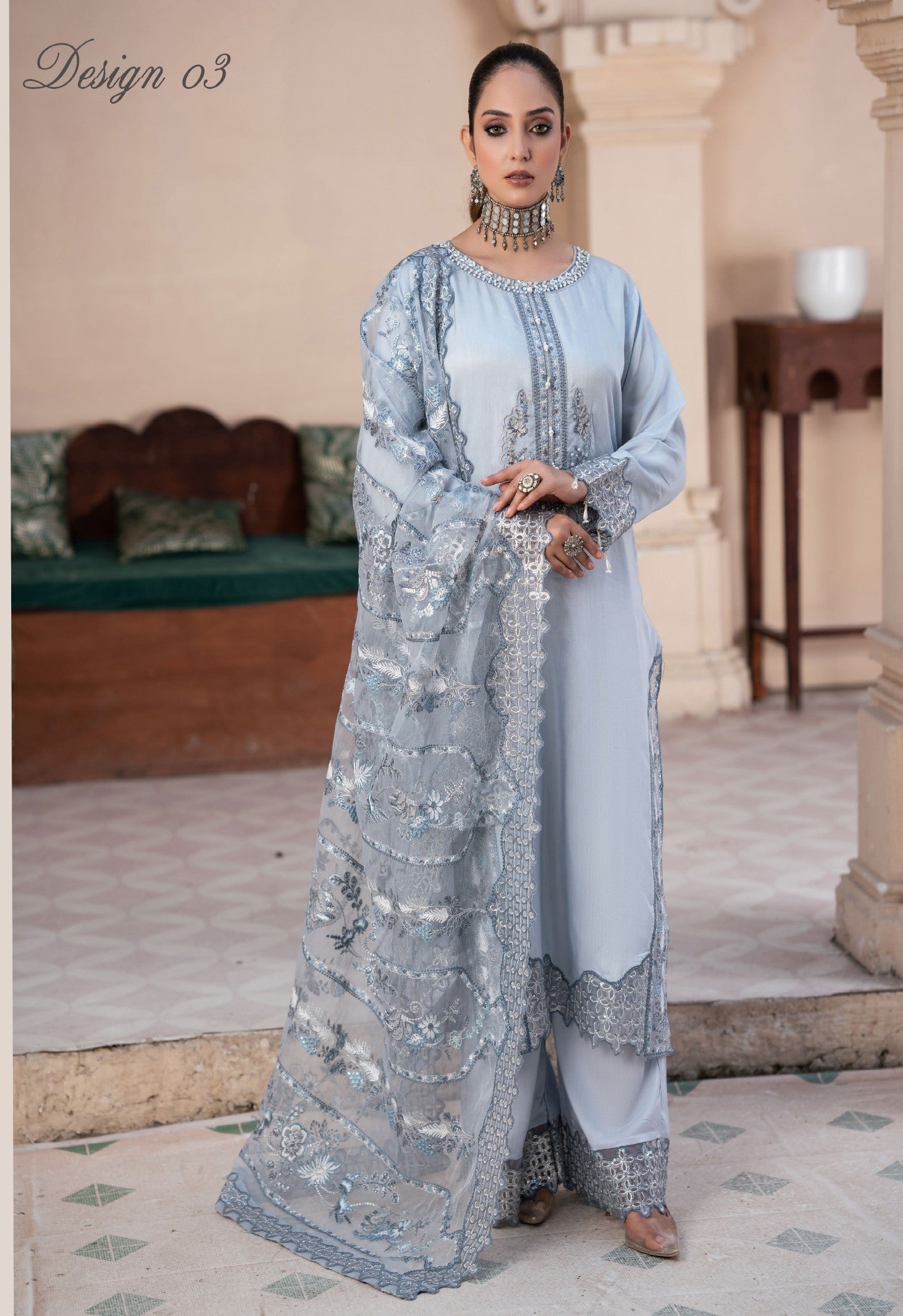 SIMRANS ‘CHAMAK DAMAK’ | EMBROIDERED FANCY COTTON  3PC READYMADE | SM483