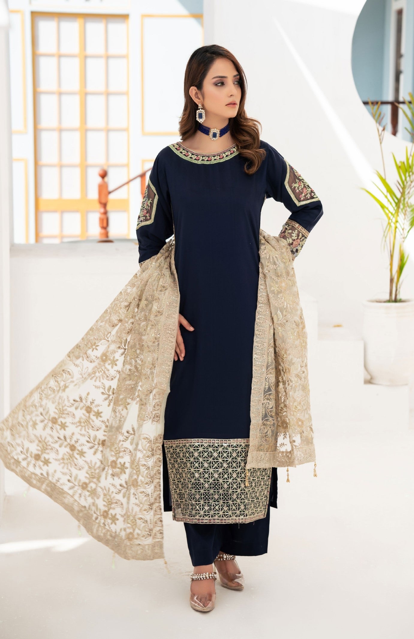 SIMRANS ‘CHAMAK DAMAK’ | EMBROIDERED FANCY COTTON  3PC READYMADE | SM485