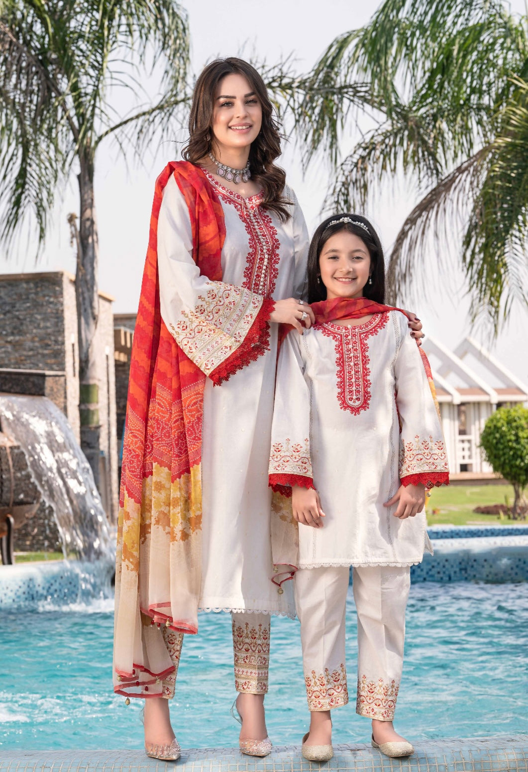 SIMRANS MUMMY & ME/Kids Mb inspired 3 piece CREAM coloured embroidered suit