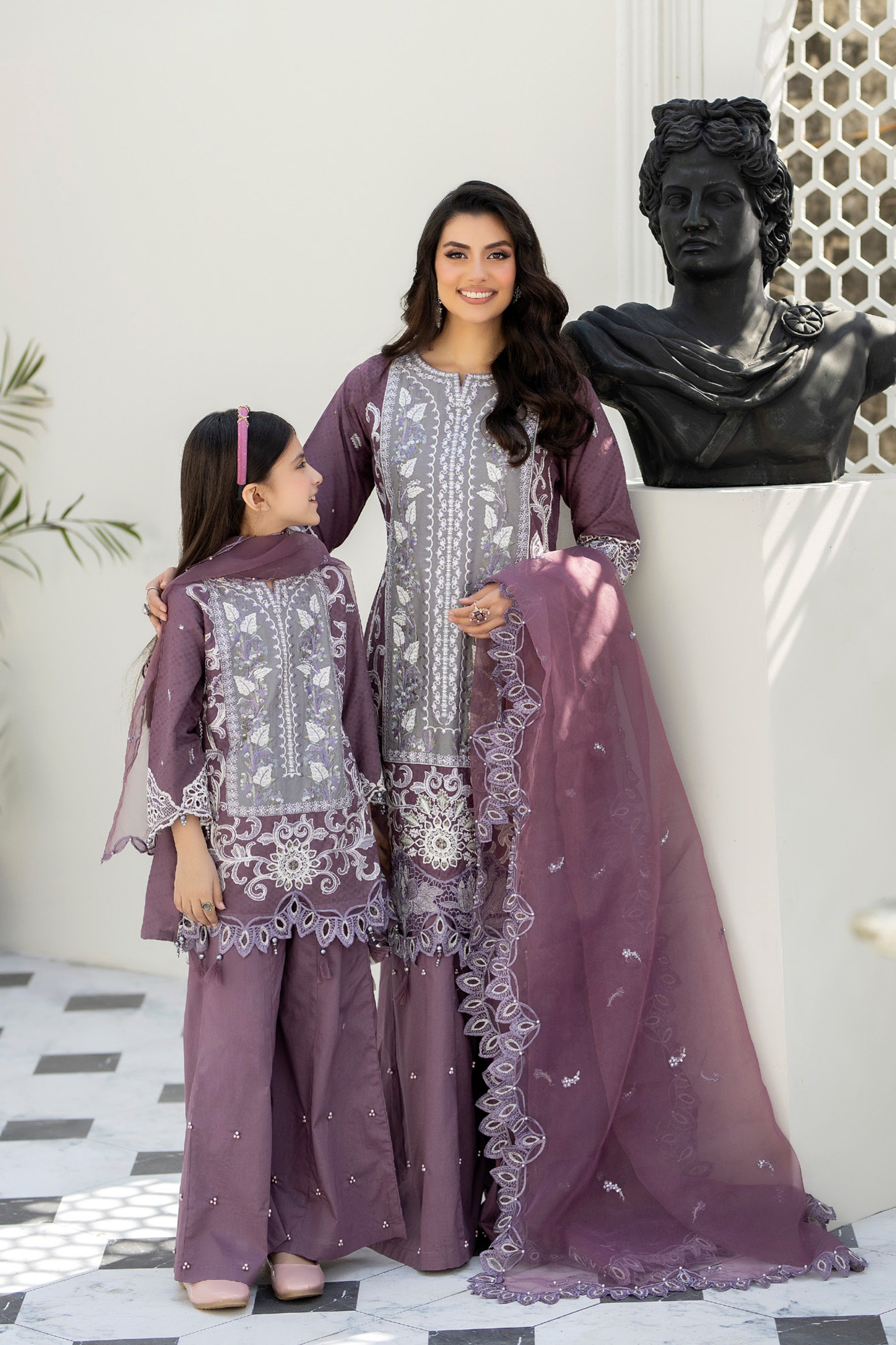 SIMRANS EID FESTIVE CHIKANKARI JACQUARD MUMMY & ME/kids 3PC READYMADE - SEE4302