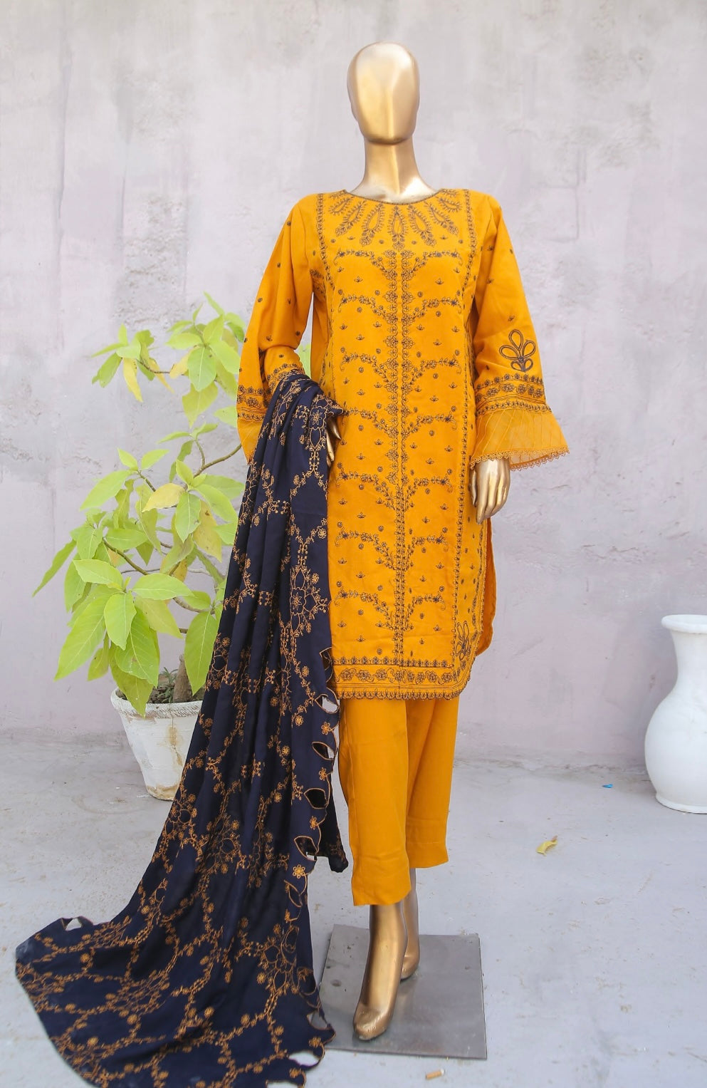 BIN SAEED JANAN EMBROIDERED DHANAK 3PC READYMADE BSJD7869