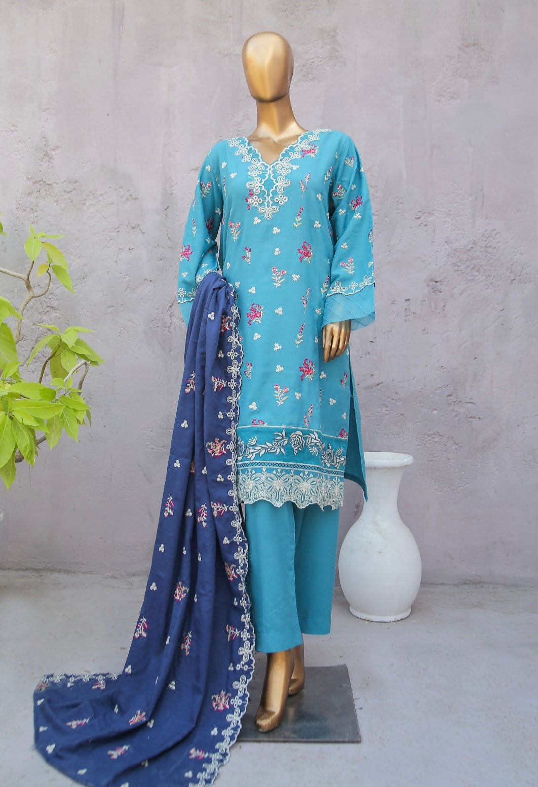 BIN SAEED JANAN EMBROIDERED DHANAK 3PC READYMADE BSJD7867