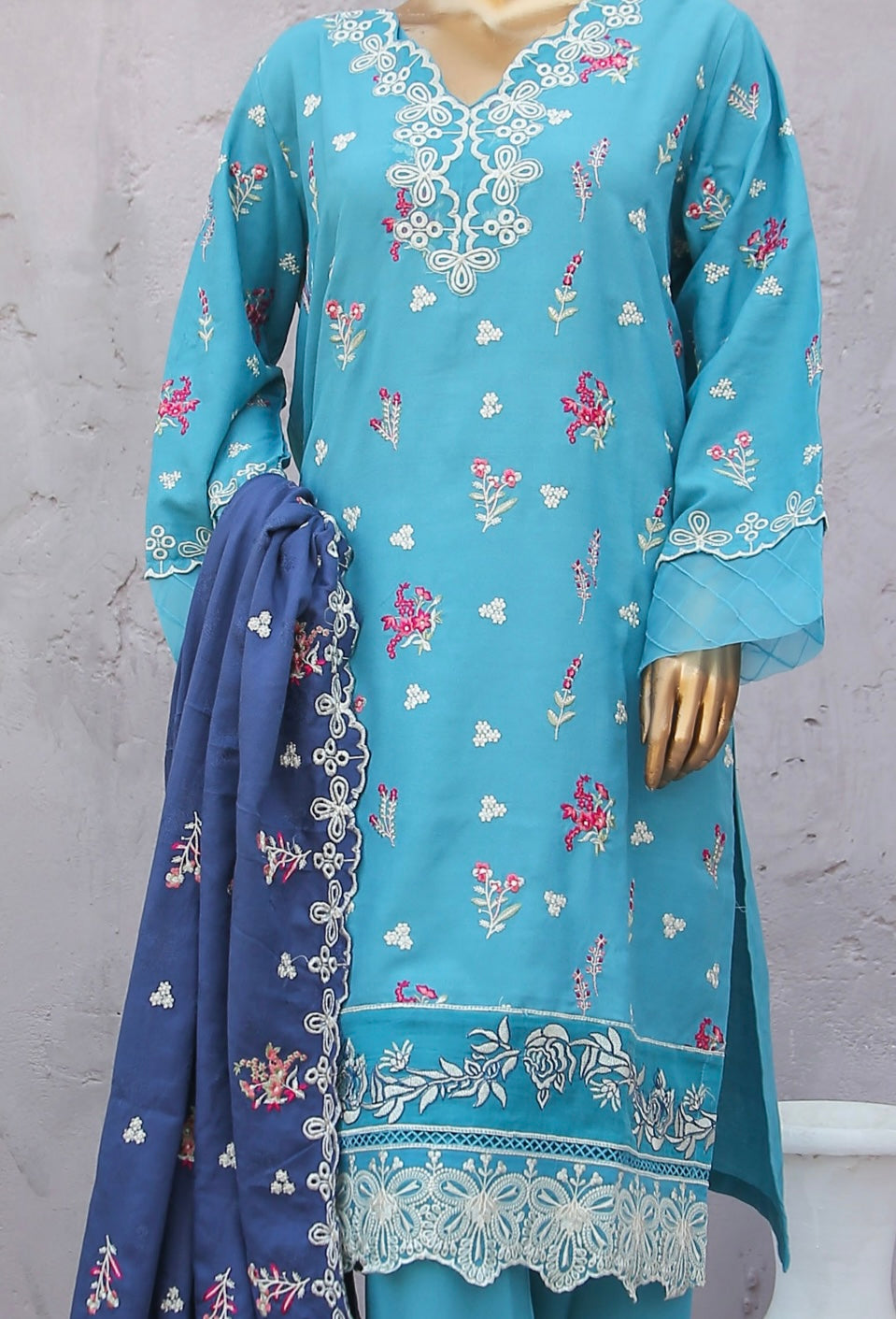 BIN SAEED JANAN EMBROIDERED DHANAK 3PC READYMADE BSJD7867