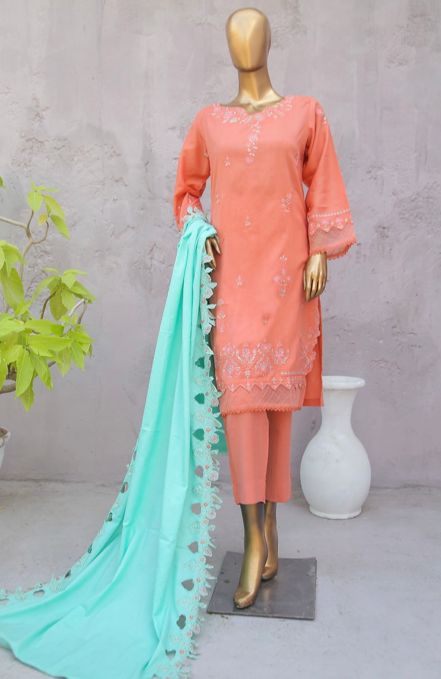 BIN SAEED JANAN EMBROIDERED DHANAK 3PC READYMADE BSJD7865