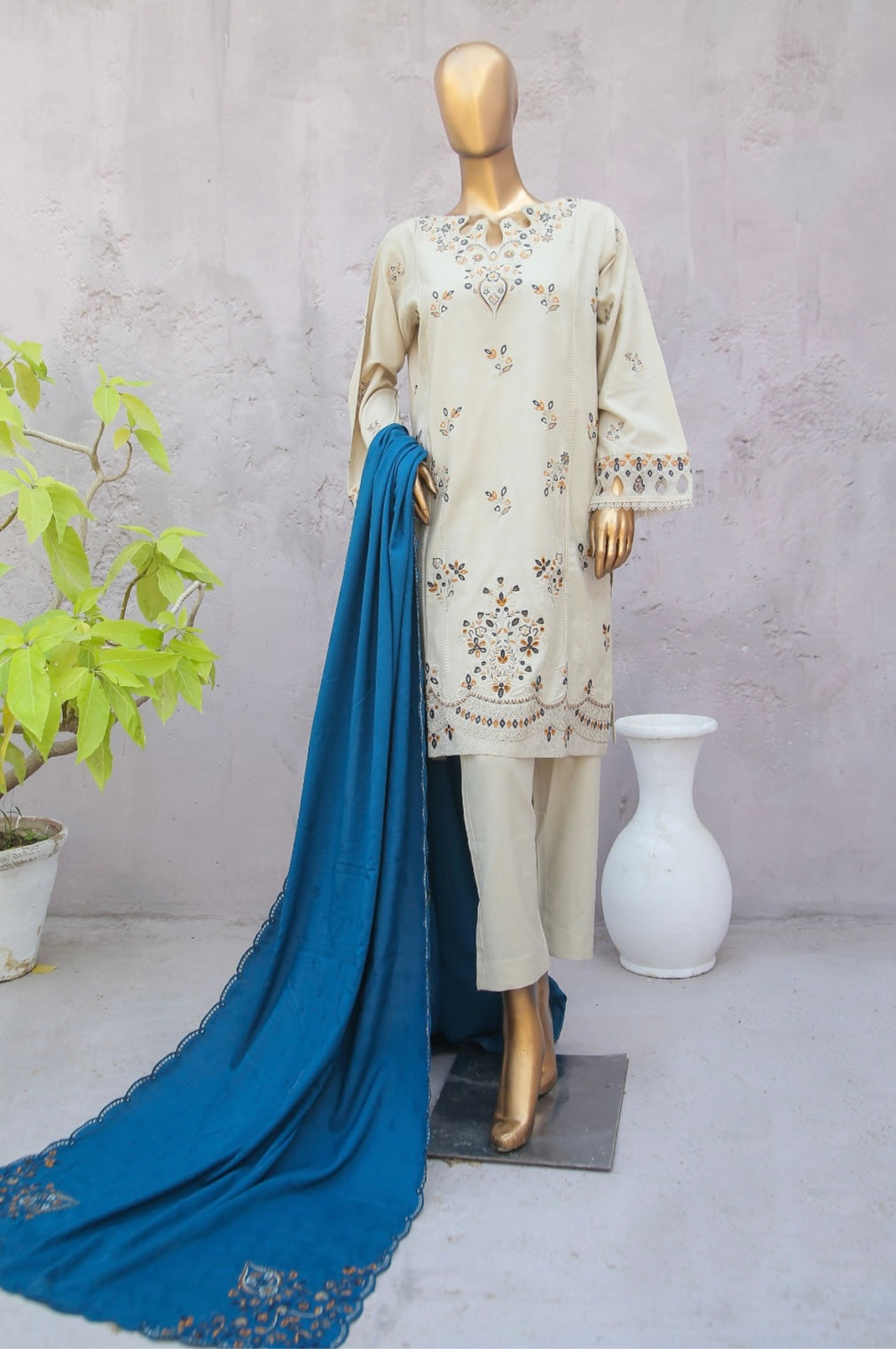 BIN SAEED JANAN EMBROIDERED DHANAK 3PC READYMADE BSJD7863