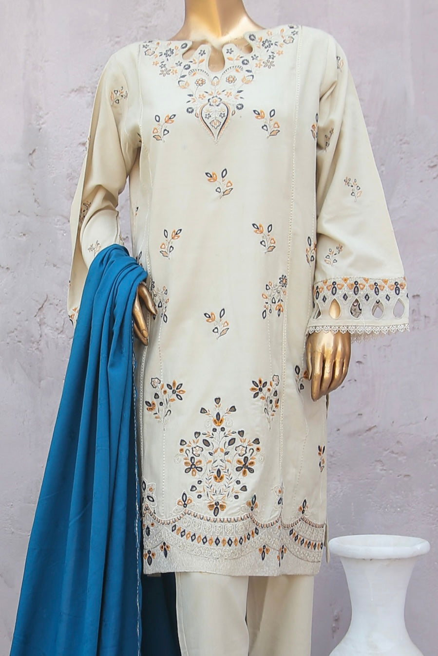 BIN SAEED JANAN EMBROIDERED DHANAK 3PC READYMADE BSJD7863